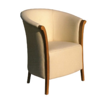 Cream Leather Wooden Arm Chair