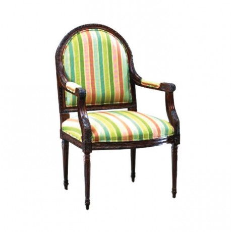 Dark Walnut Armchair with Colorful Stripe Fabric