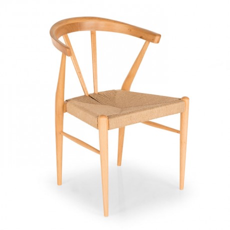 Natural Wood Chair With Straw Weave Seating Surface
