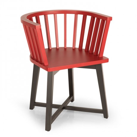 Kırmızı ve Siyah Boyalı Ahşap Sandalye