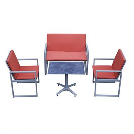 Red Imported Fabric Cushion Stainless Aluminum Seating Group Mini Set Seating Group