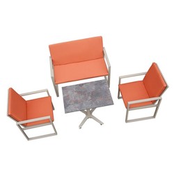 Kırmızı İthal Kumaş Minderli Paslanmaz Alüminyum Mini Set Oturma Grubu Kırmızı İthal Kumaş Minderli Paslanmaz Alüminyum Mini Set Oturma Grubu
