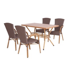 Double Aluminum Bamboo Painted Table Legs with Iroko Table Double Aluminum Bamboo Painted Table Legs with Iroko Table