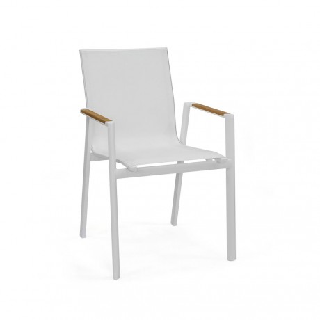 White Mesh Aluminum Injection Chair with Iroko Arm