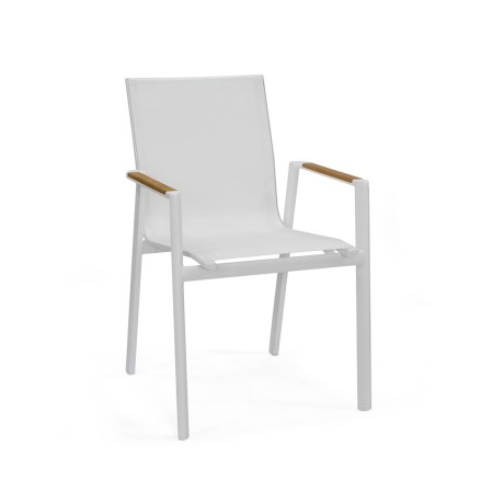 White Mesh Aluminum Injection Chair with Iroko Arm