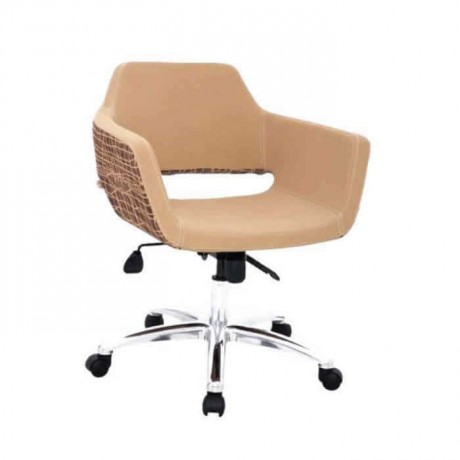 Beige Fabric Upholstered Chrome Leg Polyurethane Chair