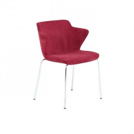 Claret Red Fabric Upholstered Polyurethane Chair with Chromium Pipe Leg