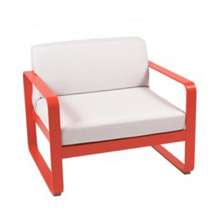 Red Aluminum Frame White Cushioned Sofa Armchair