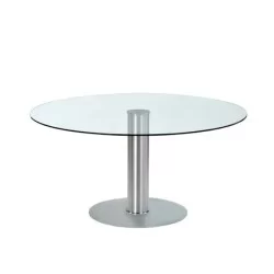 Table ronde en verre avec pieds en acier inoxydable