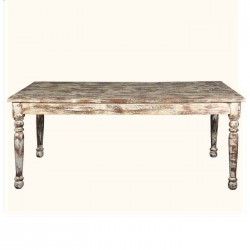 Glass Wood Turned White Paint Antiqued Table