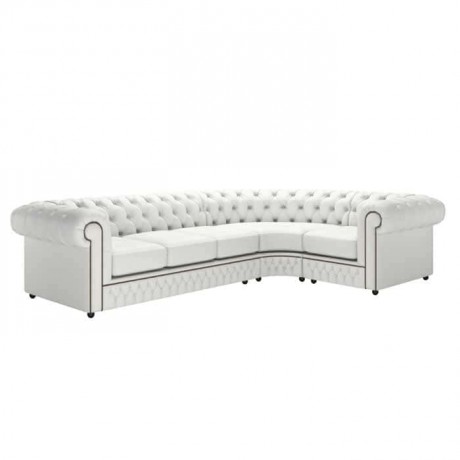 White Leather Upholstered Corner Chester Armchair
