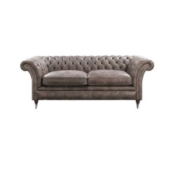 Gri Deri Döşemeli İkili Chester Koltuk Gri Deri Döşemeli İkili Chester Koltuk