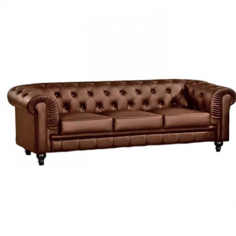 Brown Leather Upholstered Triple Chester Sofa
