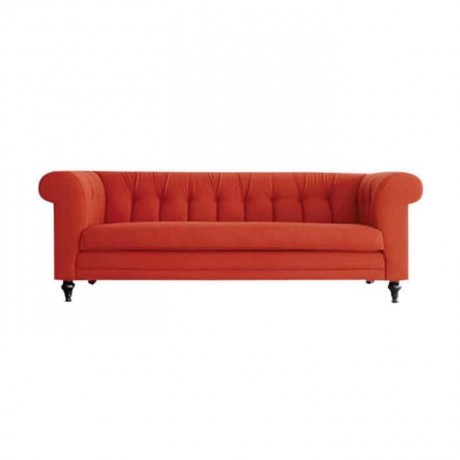 Orange Upholstered Wooden Chester Armchair