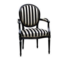 Striped Fabric Upholstered Wenge Painted Armchair Striped Fabric Upholstered Wenge Painted Armchair