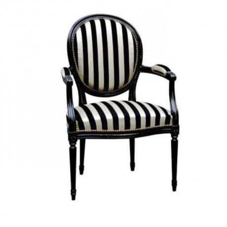 Striped Fabric Upholstered Wenge Painted Armchair