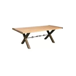 Wood Log Table Top Cross Metal Legs Cafe Table