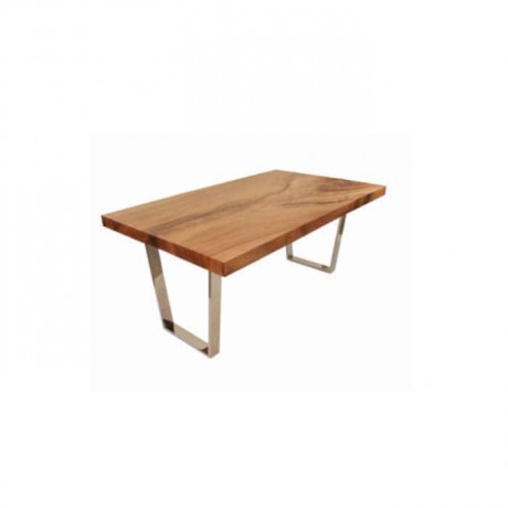 Walnut Block Table Top Stainless Steel Leg Table