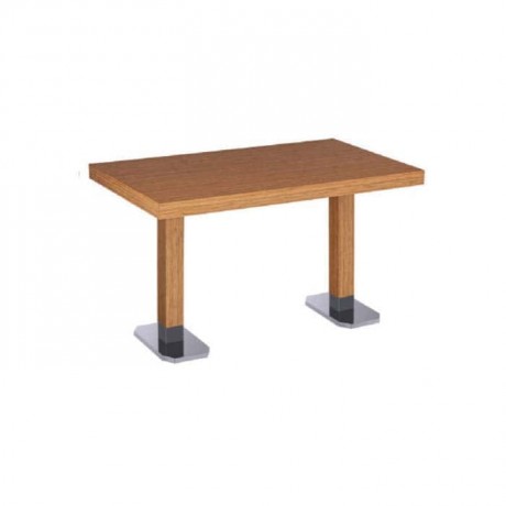Oak Table Top Stainless Steel Table with Wooden Leg