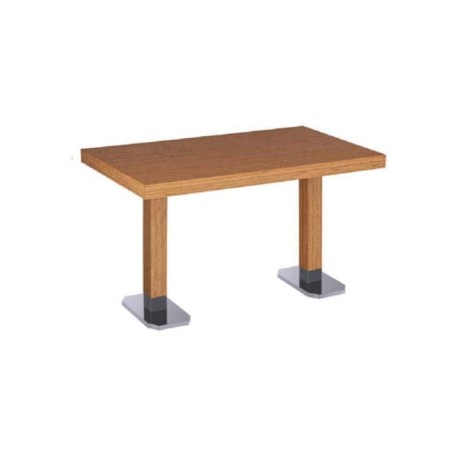 Oak Table Top Stainless Steel Table with Wooden Leg