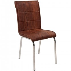 Cheap Kitchen Chair With Wooden Pattern Leather Upholstered Chrome Legs