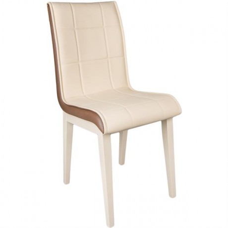 Wooden Cream Legs Flat Cream Leather Upholstered Kitchen Chair