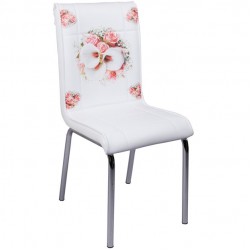 Bahar Çiçeği Desenli Krom Ayaklı Mutfak Sandalyesi
