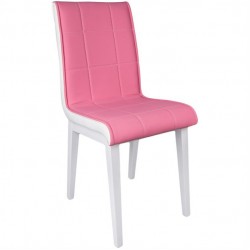 Economical Chair with Pink Leather Upholstery and White Edge with White Wooden Legs