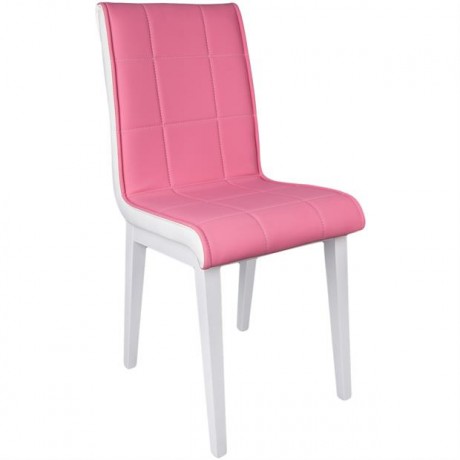 Economical Chair with Pink Leather Upholstery and White Edge with White Wooden Legs