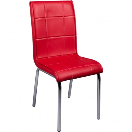 Kırmızı Suni Deri Kaplı Ekonomik Metal Ayaklı Mutfak Sandalyesi