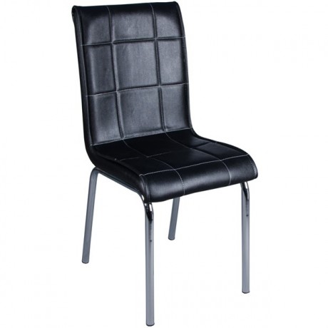 Siyah Deri Döşemeli Krom Ayaklı Sandalye