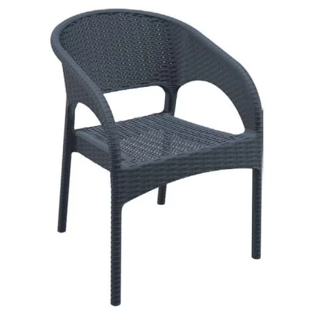 Chaise de restaurant en rotin noir avec accoudoirs