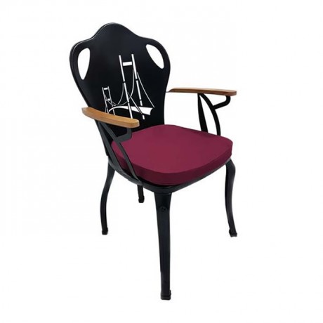 Bosphorus Bridge Cnc Cutting Backrest Cafe Restaurant Garden Winter Wrought Iron Wooden Chair