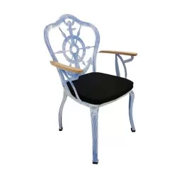 Anchor Patterned White Black Patinated Painted Wooden Arm Metal Wrought Iron Armchair