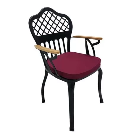 Çapraz Sırt Desenli Ahşap Kollu Metal Ferforje Cafe Restoran Otel Kış Bahçesi Sandalyesi Çapraz Sırt Desenli Ahşap Kollu Metal Ferforje Cafe Restoran Otel Kış Bahçesi Sandalyesi