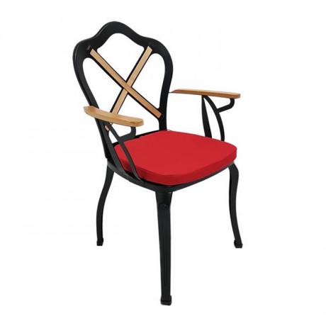 Red Cushioned Crossed Pattern Garden Winter Garden Restaurant Hotel Cafe Wrought Iron Chair