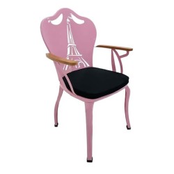 Стол с подлакътници от ковано желязо, тапициран в розово, тапициран с метално желязо