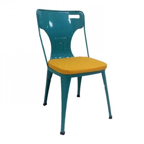 Turquoise Painted Yellow Mat Metal Toliks Cafe Restaurant Patisserie Chair
