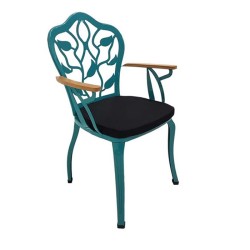 Leaf Back Patterned Wooden Sleeve Turquoise Paint Colorful Black Cafe Restaurant Chair Leaf Back Patterned Wooden Sleeve Turquoise Paint Colorful Black Cafe Restaurant Chair