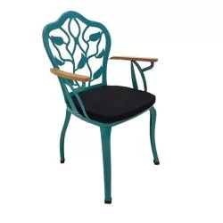 Leaf Back Patterned Wooden Sleeve Turquoise Paint Colorful Black Cafe Restaurant Chair