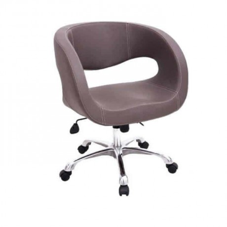 Gray Leather Upholstered Chrome Leg Polyurethane Chair