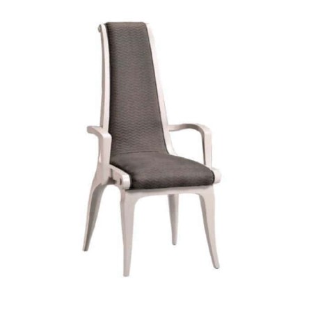 Gray Fabric Upholstered White Lacquered Classic Armchair with Arm