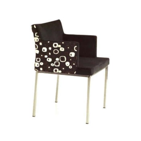 Brown Patterned Fabric Upholstered Metal Profile Footed Chair