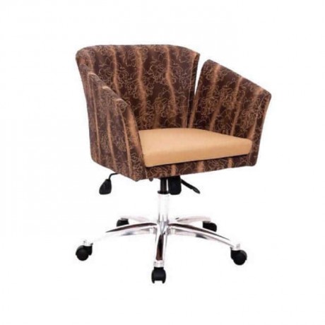 Brown Patterned Wheeled Polyurethane Armchair