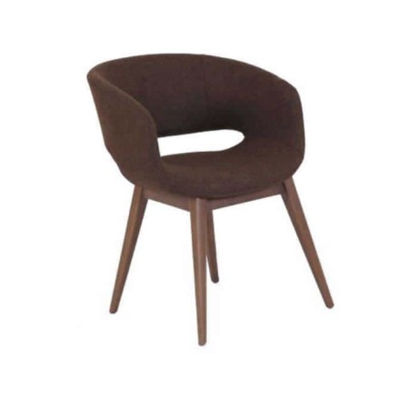 Brown Fabric Upholstered Polyurethane Chair with Turned Leg