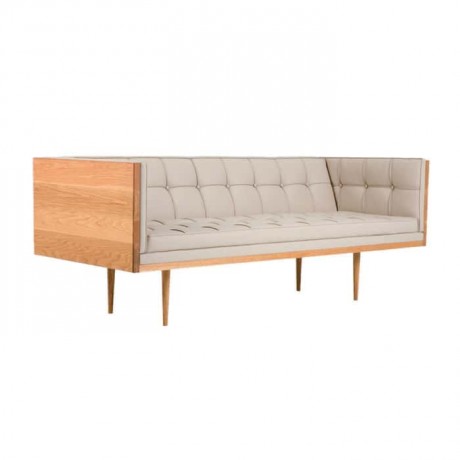 Wooden Cream Leather Couch