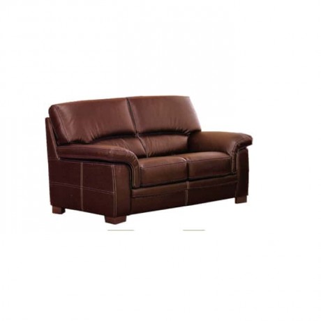 Brown Leather Upholstered Double Armchair