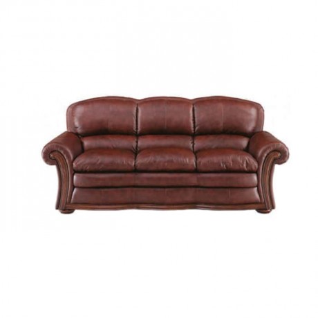 Brown Leather Upholstered Classic Sofa
