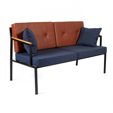 Metal Frame Leather Quilted Artificial Leather Backrest Wooden Armrest Detailed Sofa