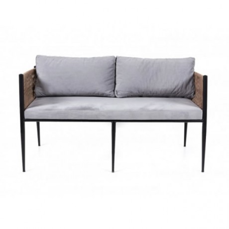 Черный каркасный серый мягкий диван с плетеным подлокотником 1-го качества